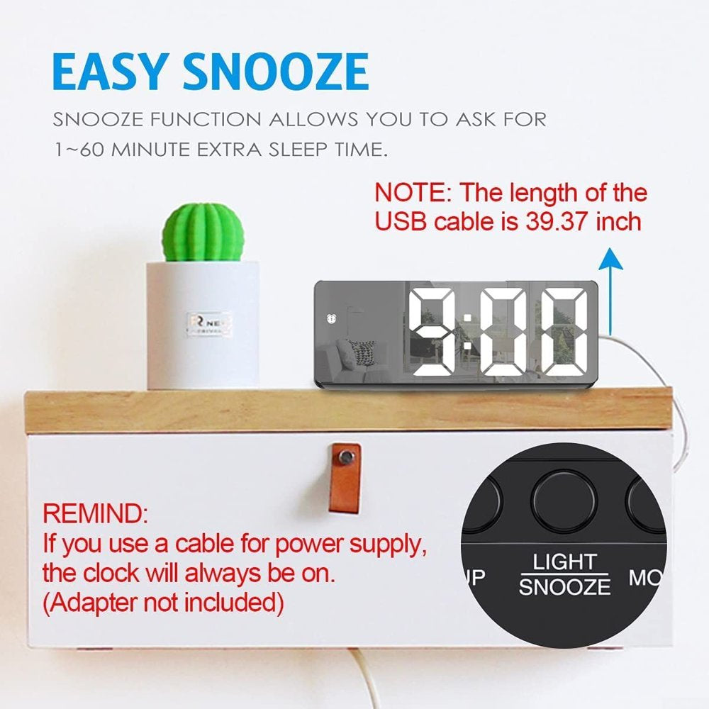LED Digital Alarm Clock with Temperature Display & Adjustable Brightness