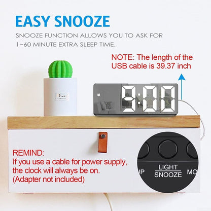 LED Digital Alarm Clock with Temperature Display & Adjustable Brightness