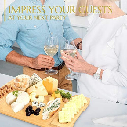 Beautiful Large Bamboo Cheese Board Charcuterie Board (16" x 10" x 1.2") - Durable Wooden Charcuterie Serving Board