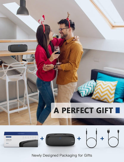 Wireless Portable Bluetooth Speaker with Loud Stereo Sound, Rich Bass, 12-Hour Playtime & Built-in Mic