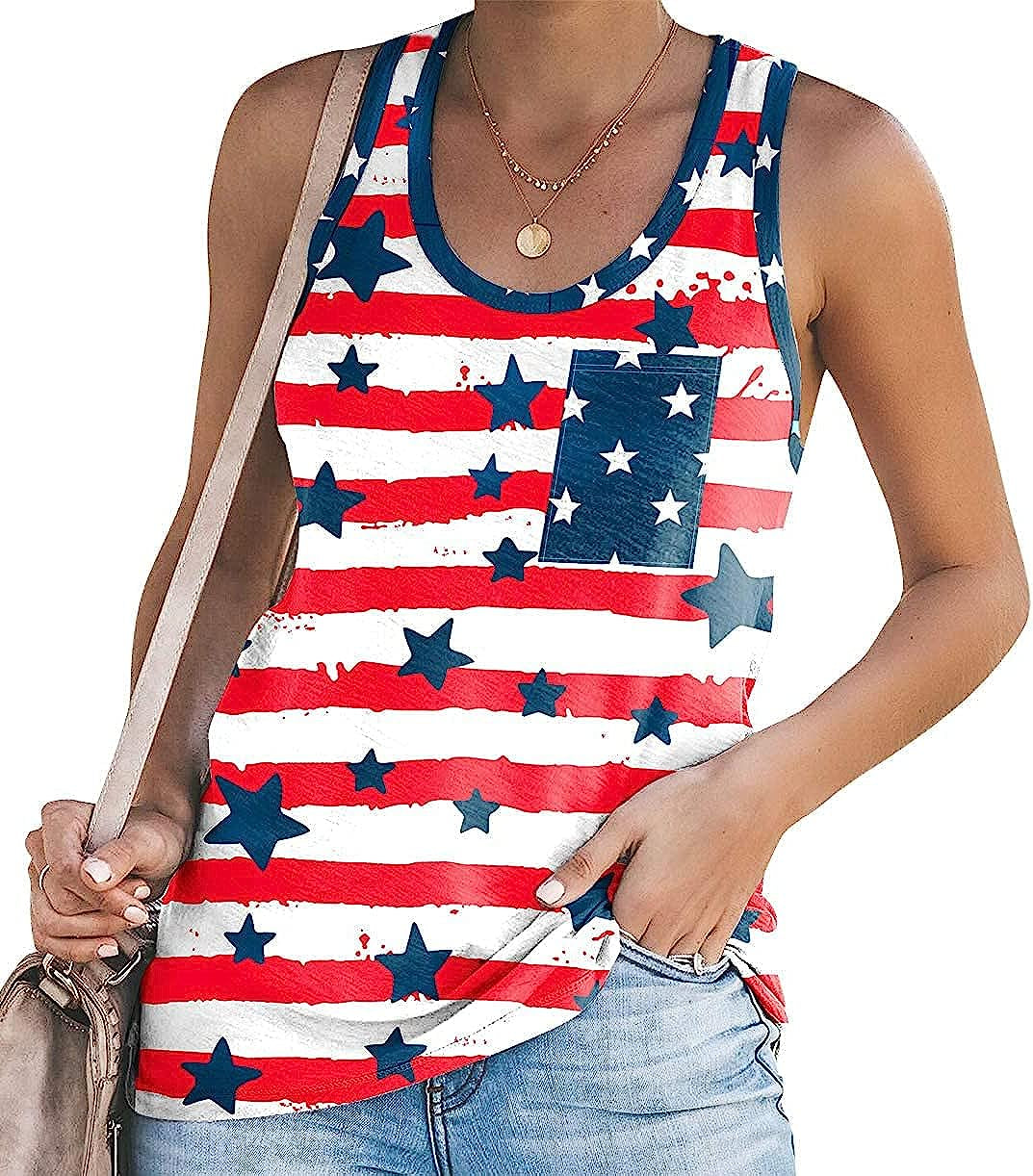  Women's American Flag Camo Sleeveless Tank Tops 4th of July Racerback Bowknot Stripes Patriotic T Shirts