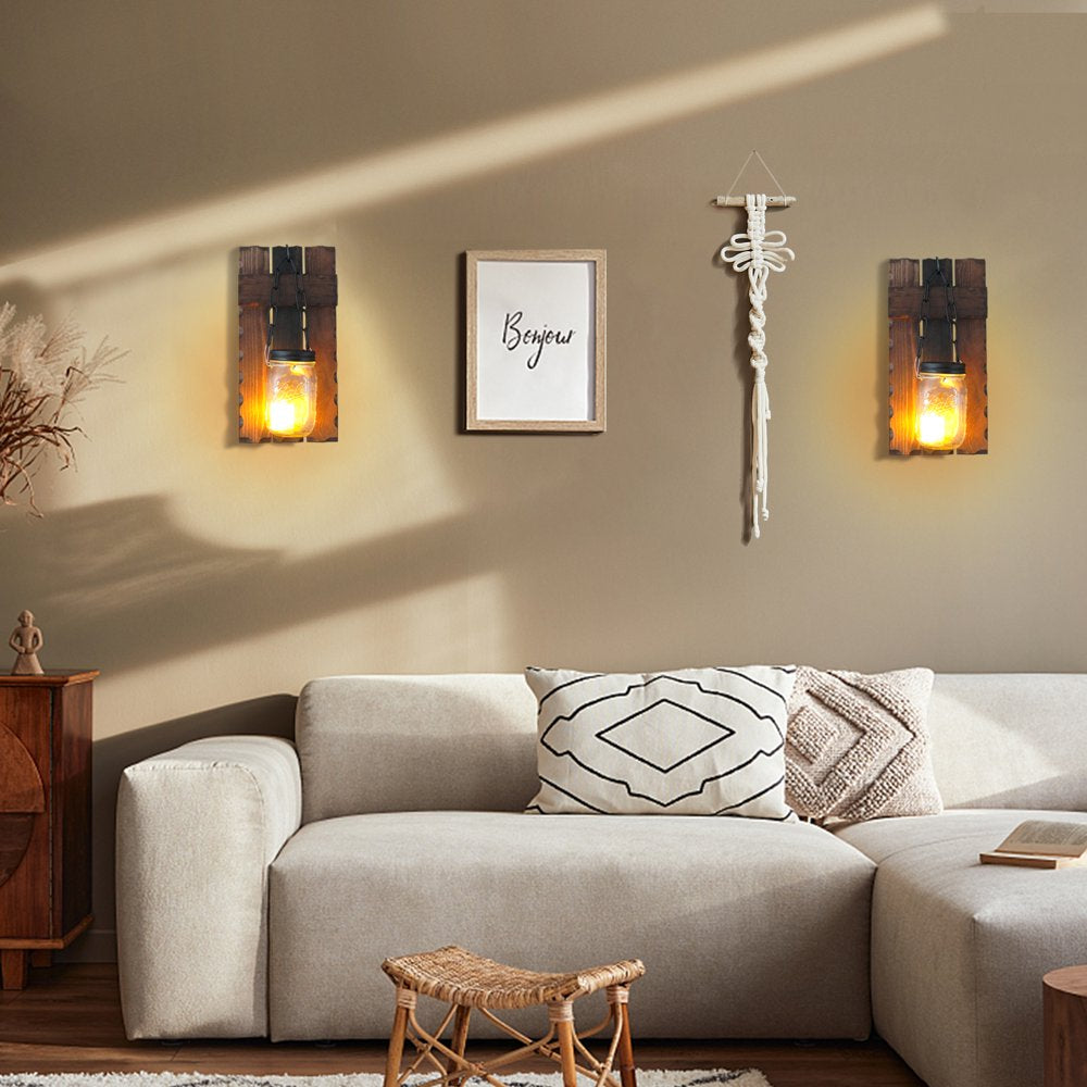  Wall Sconce Light, 2 Sets with Boards, LED Electric Candle Lights, 5" High Battery Farmhouse Retro Candle Sconces Decor for Home Living Room, Bathroom