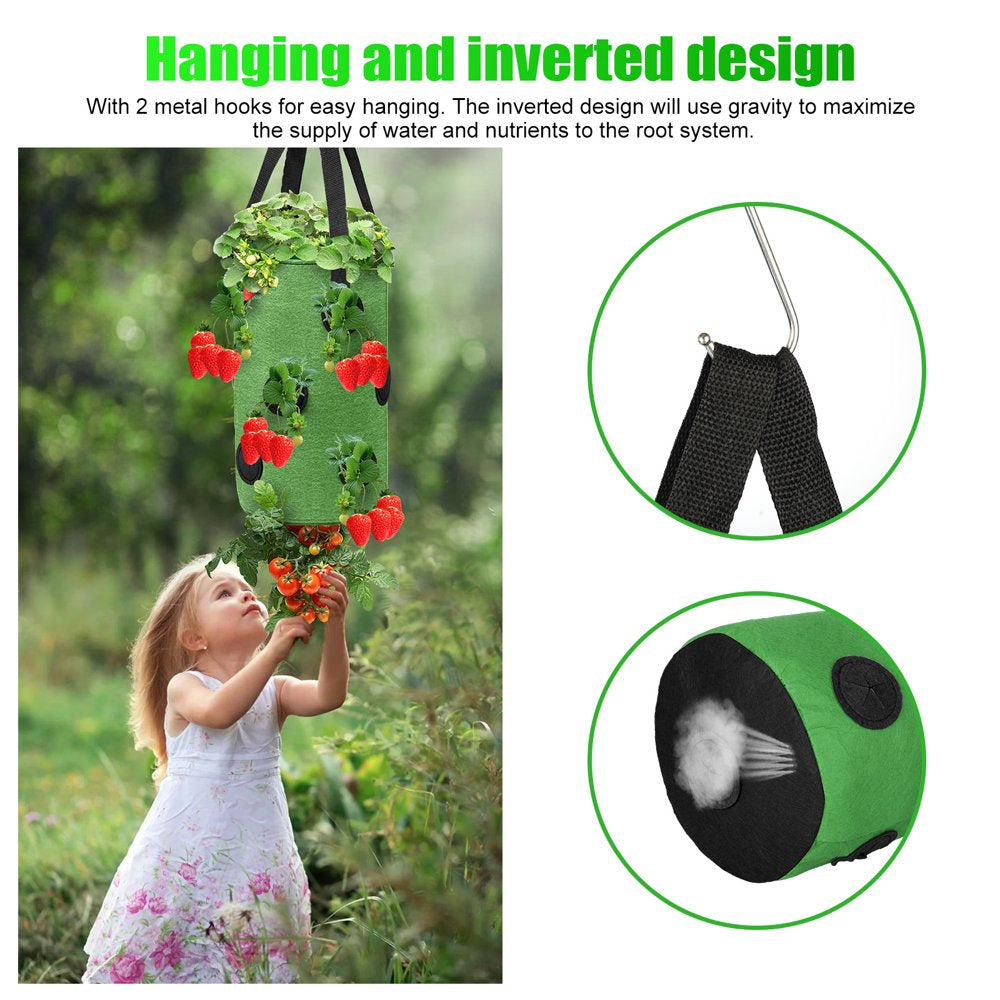 2Pcs Strawberry Grow Bags, 13 Holes Upside-Down Hanging Planters for Tomato, Chili, Pepper, and Vegetable, Green