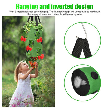 2Pcs Strawberry Grow Bags, 13 Holes Upside-Down Hanging Planters for Tomato, Chili, Pepper, and Vegetable, Green