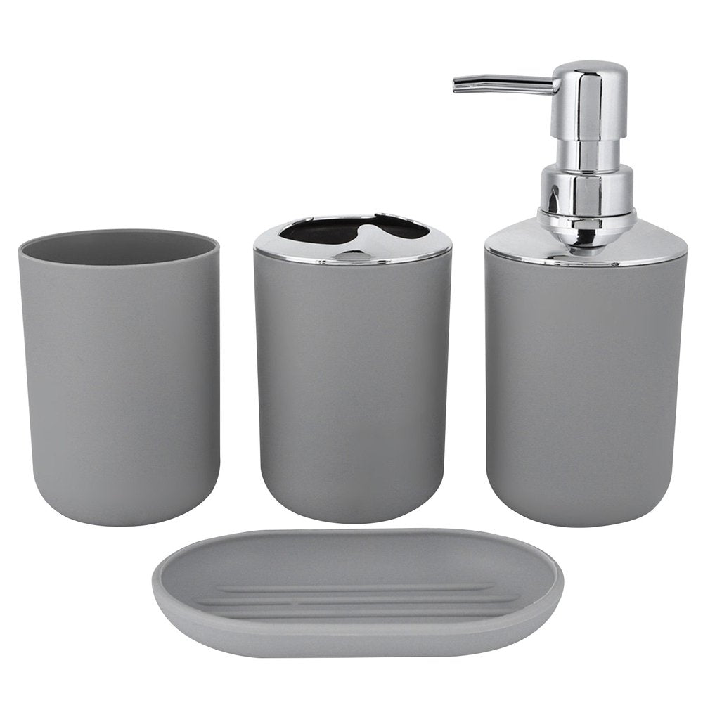  4 Piece Bathroom Accessory Set with Soap Dispenser Pump, Toothbrush Holder, Tumbler and Soap Dish