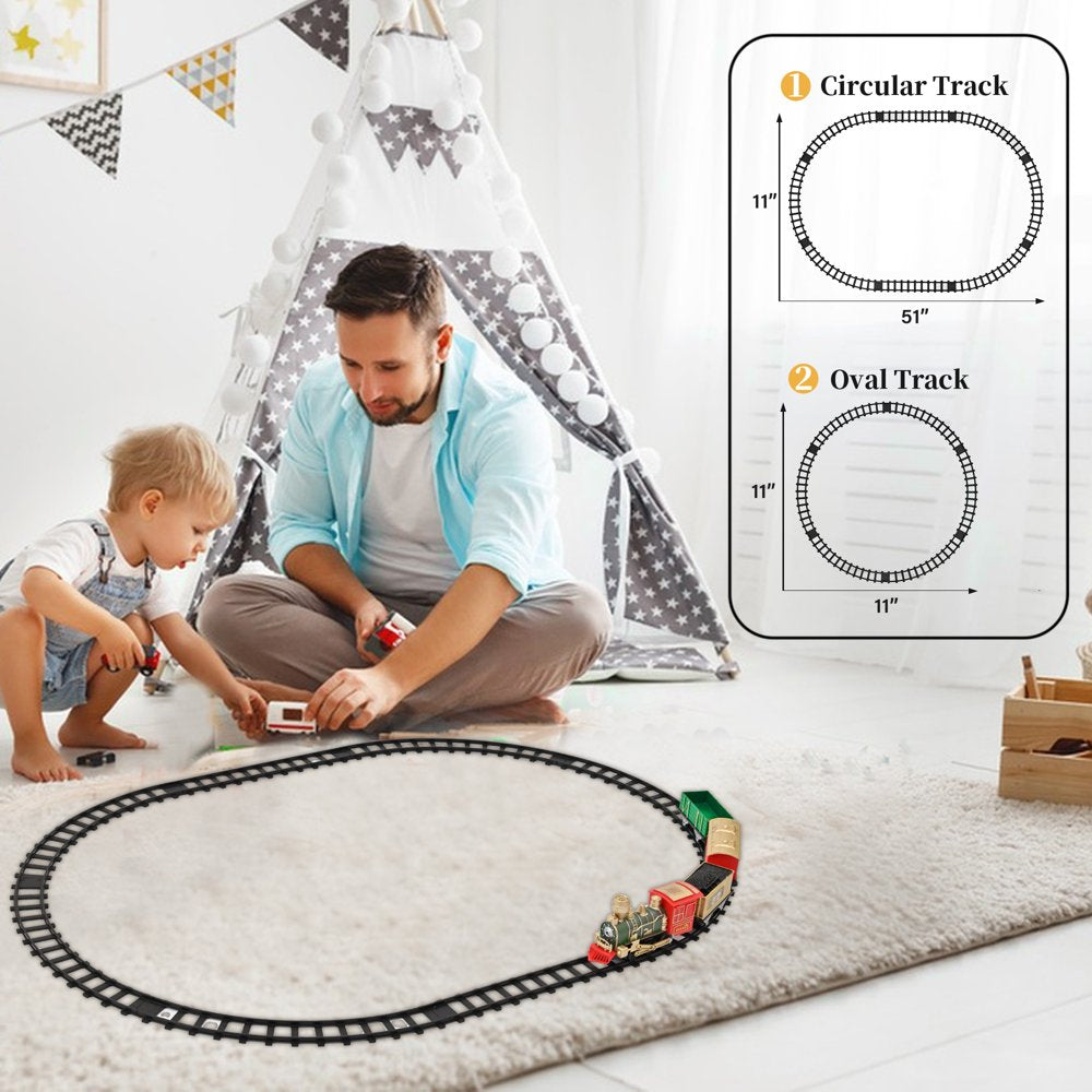  Electric Train Toy  W/ Lights & Sound, Railway, Locomotive Engine, Cargo Cars, 3 Cars &10 Tracks