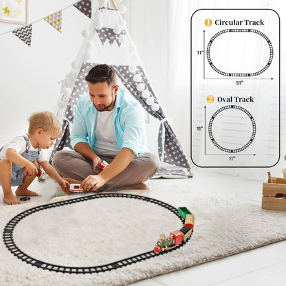  Electric Train Toy  W/ Lights & Sound, Railway, Locomotive Engine, Cargo Cars, 3 Cars &10 Tracks