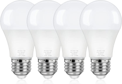 Pack of 4 - A19 LED Light Bulbs, 100 Watt Equivalent LED Bulb E26 Base, CRI 85+, 25000+ Hours Lifespan