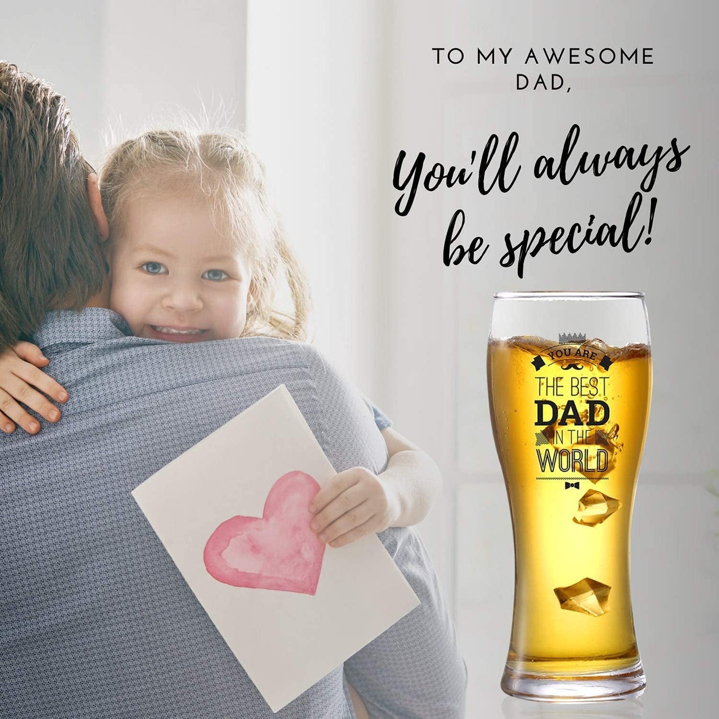 Dad  Beer Glass, Gifts for Dad on Father's Day, Birthday from Daughter, Son, 15oz Pint glass, Beer mug, You are the best dad in the world, Onebttl