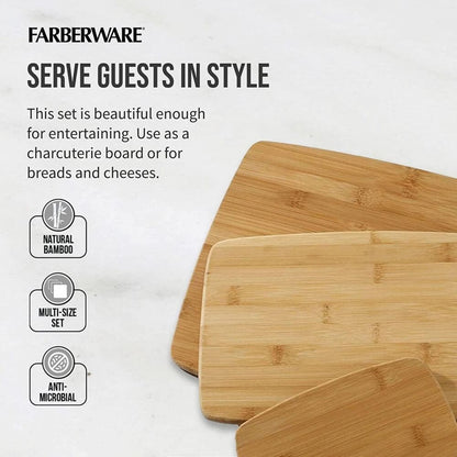  3-Piece Kitchen Cutting Board Set, Reversible Chopping Boards for Meal Prep and Serving, Charcuterie Board Set, Wood Cutting Boards, Assorted Sizes, Bamboo