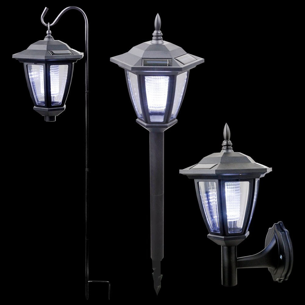 Solar Black 3-Function LED Light - Stake, Wall Light or Hanging, 30 Inch Tall