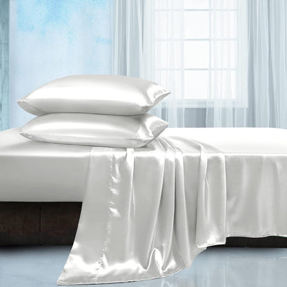 Soft Silky Satin Sheets Set, Luxury Bedding Sheet Set(1 Satin Fitted Sheet, 1 Satin Flat Sheet, 2 Satin Pillow Cases(Twin/1Pillow Case)