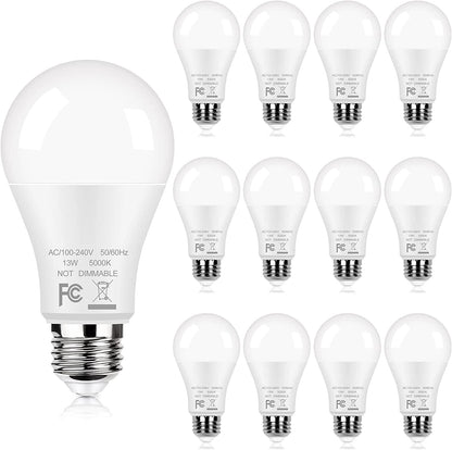 12-Pack A19 LED Light Bulbs, 100W Equivalent Bulbs, 13W 5000K Daylight White LED Bulbs with Standard E26 Medium Base