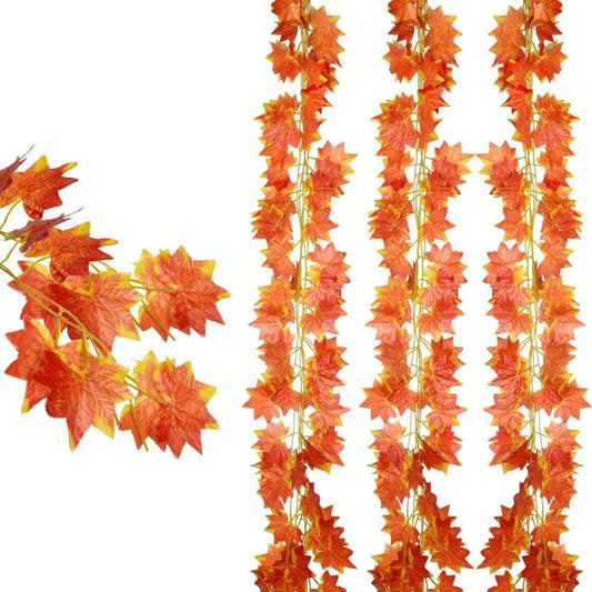 Autumn Artificial Silk Maple Leaf Hanging Garlands, 3.50" (Orange) (12 Count)