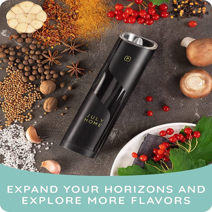 2 Piece Gravity Electric Salt and Pepper Grinder Set - Battery Operated, Adjustable Coarseness, One Hand Operation with LED Light and Cleaning Brush