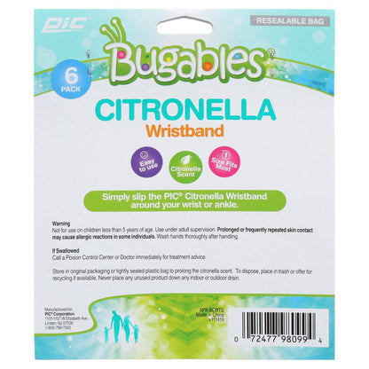 Bugables Citronella Coil Wristbands, One Size Fits All, Multicolor, 6 Pack