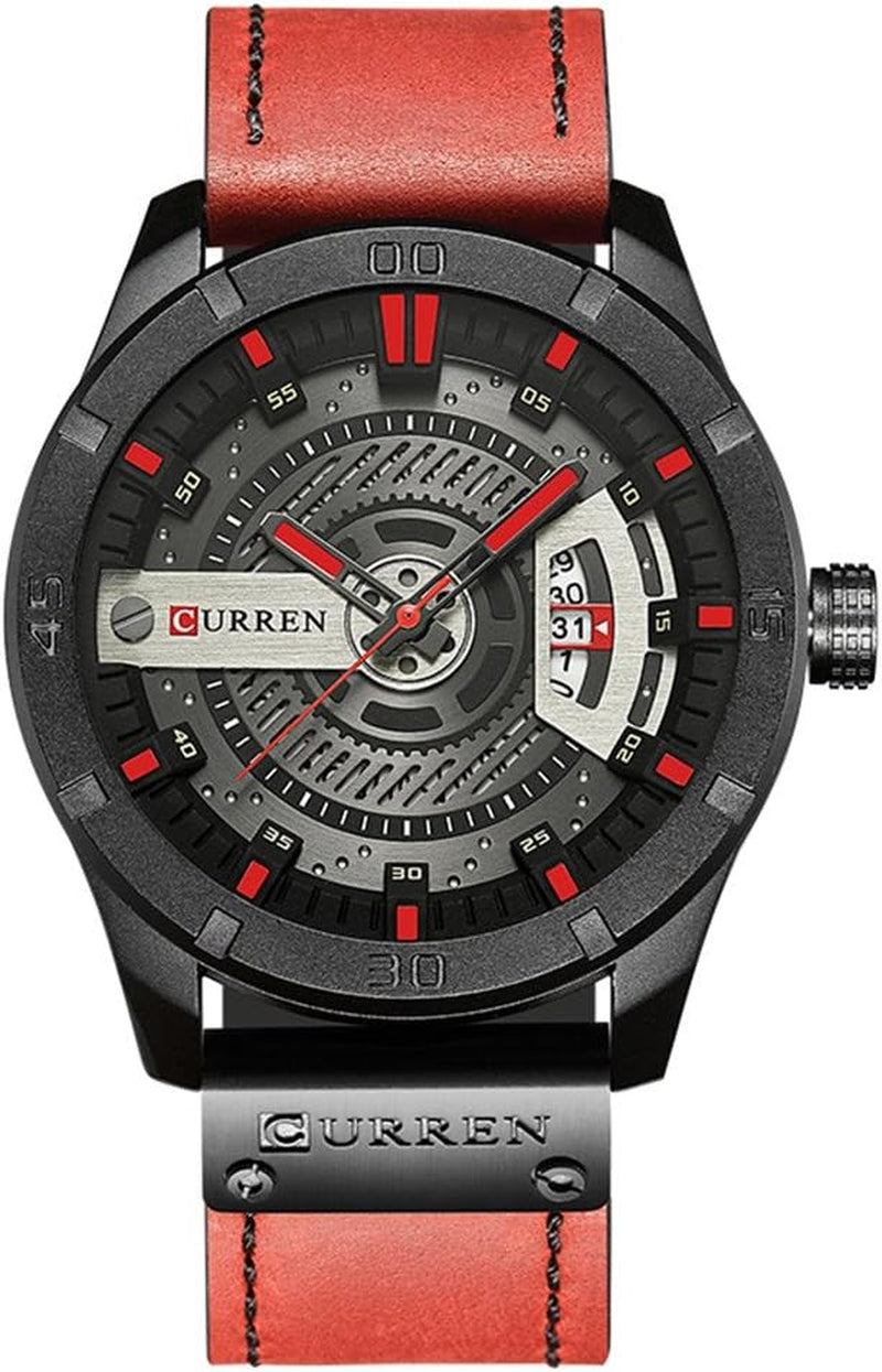 Men's Quartz-Analog Watch - Military Sport Wristwatch with Leather Band