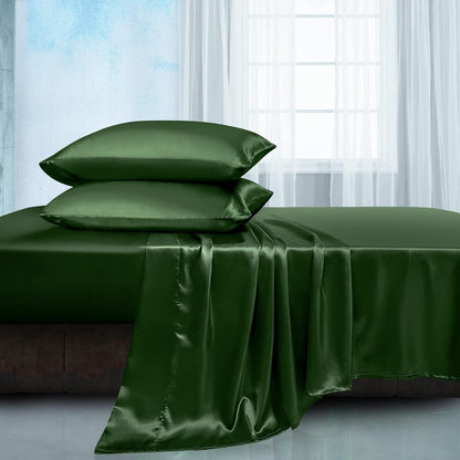 Soft Silky Satin Sheets Set, Luxury Bedding Sheet Set(1 Satin Fitted Sheet, 1 Satin Flat Sheet, 2 Satin Pillow Cases(Twin/1Pillow Case)