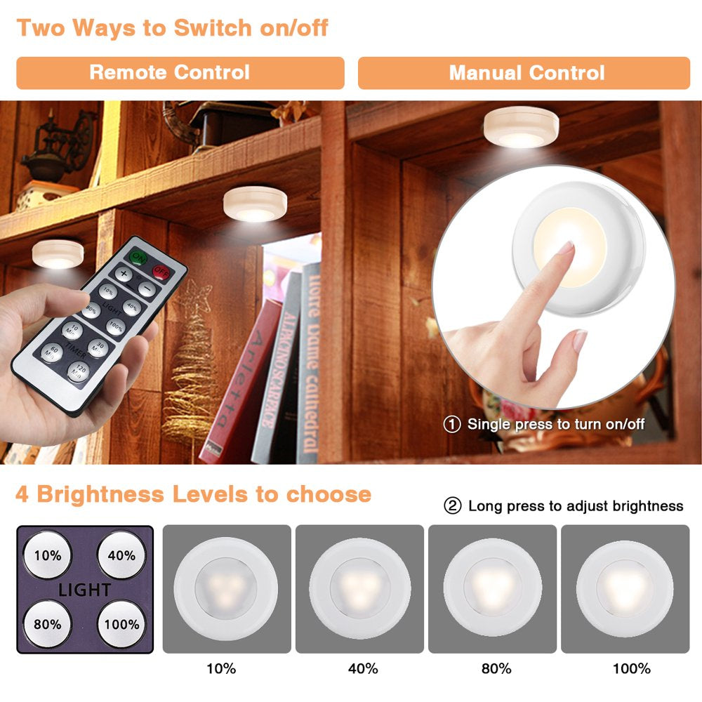 Puck Lights with Remote Elfeland 6 Pack Wireless LED Closet Lights under Cabinet Lighting Battery Operated under Counter Lighting Dimmable Night Lights Stick on Light(Warm White)