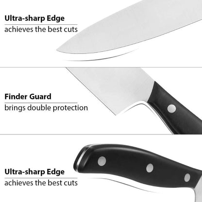 15-Piece Professional Chef Knife Set with Wooden Block, High Carbon Stainless Steel With Scissors, Knife Sharpener and 6 Serrated Steak Knives