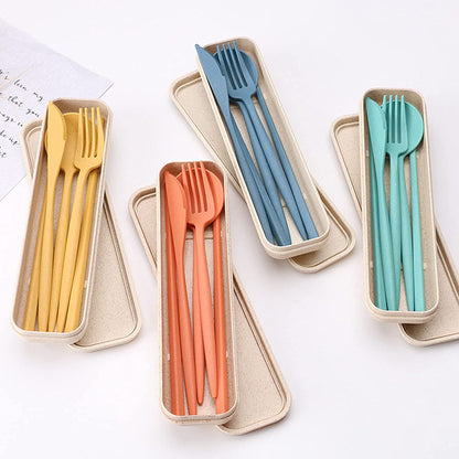 4 Sets Plastic Spoons and Forks Set Plastic Silverware, Portable Reusable Utensils Set with Case for Lunch Box, Picnic, Travel, Camping