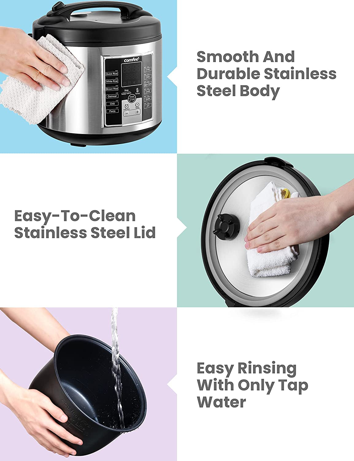 Rice Cooker, Slow Cooker, Steamer, Stewpot, Saute All in One (12 Digital Cooking Programs), 24 Hours Preset 