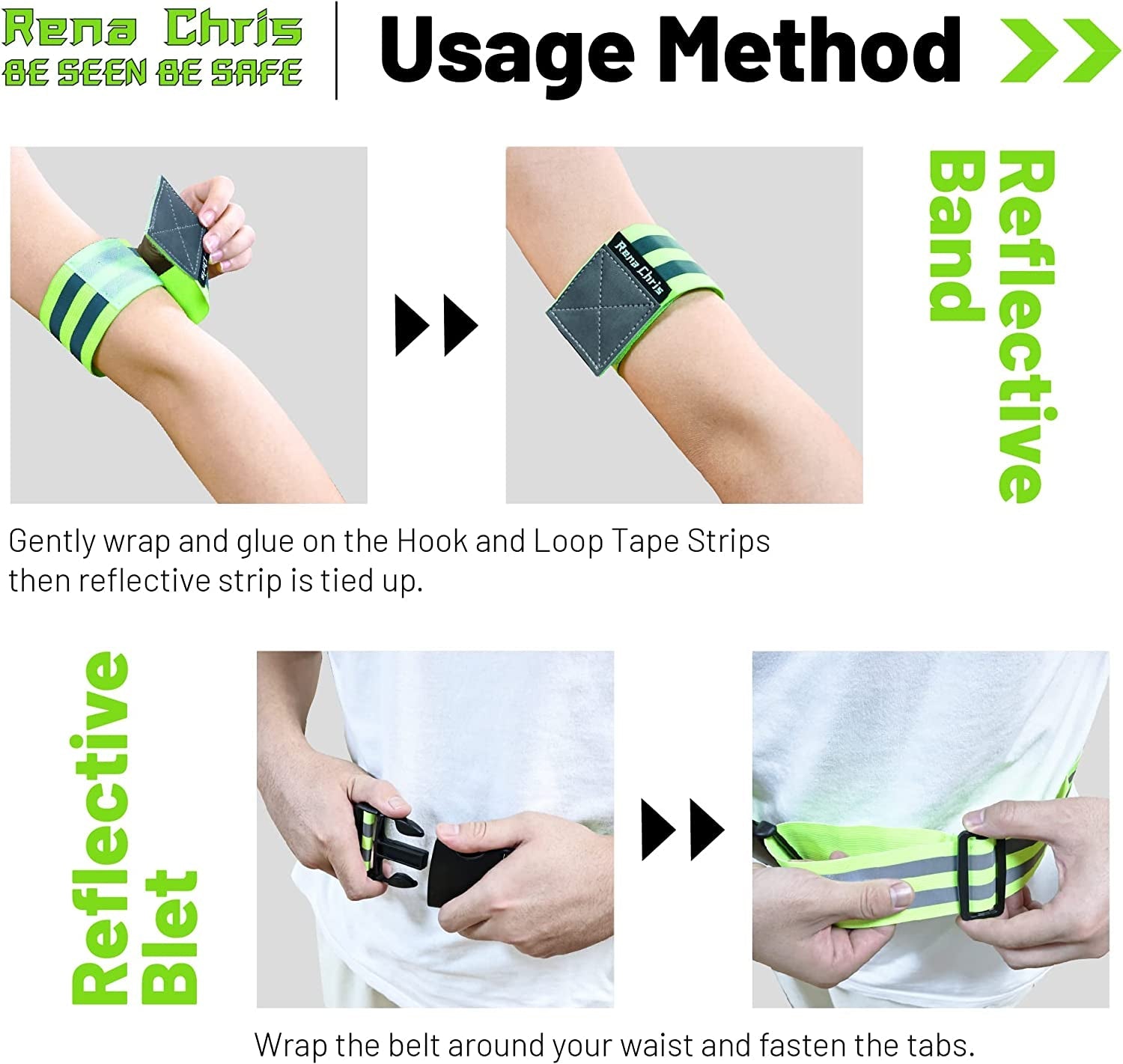 Reflective Running Gear, 3Pcs Reflective Gear for Body, Wrist, Leg, Adjustable Shoulder Strap with Carabiner, Safety Reflector Tape Straps, Large Reflective Surface Area, Suitable for Night Running