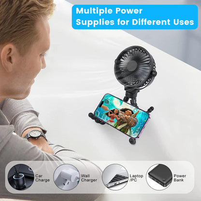 Portable Stroller Fan, Battery Operated Small Clip on Fan, with Flexible Tripod for Stroller Treadmill Crib Car Seat Travel, Black