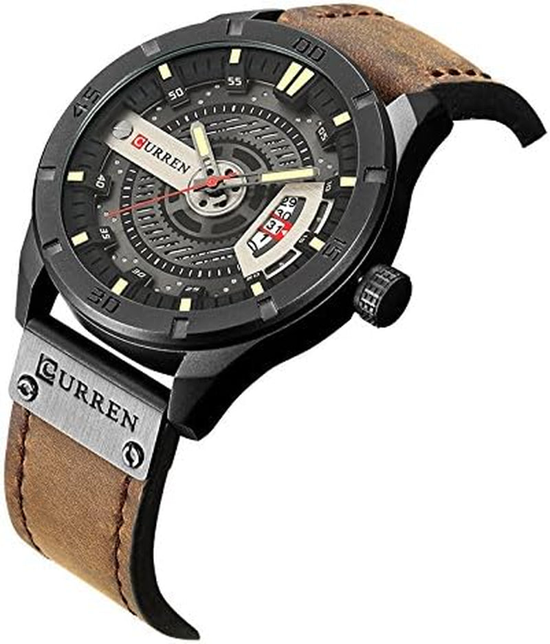 Men's Quartz-Analog Watch - Military Sport Wristwatch with Leather Band
