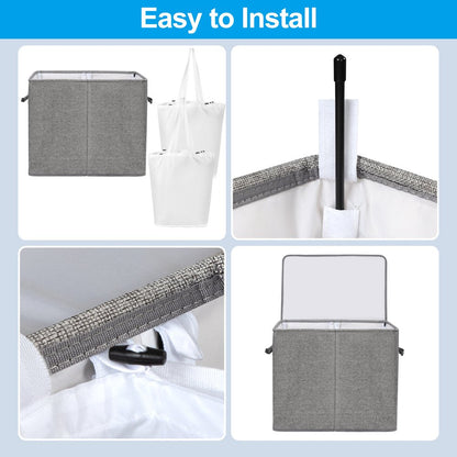 Double Laundry Hamper with Lid and Removable Laundry Bags, Large Collapsible 2 Dividers Dirty Clothes Basket with Handles for Bedroom, Laundry Room, Closet, Bathroom, College, Dark Gray