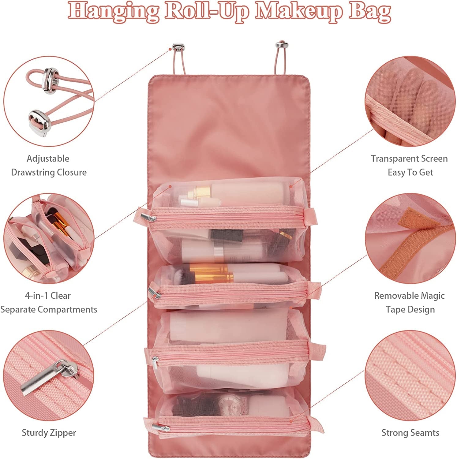 4-in-1 Removable Portable Toiletry Travel Hanging Makeup Bags