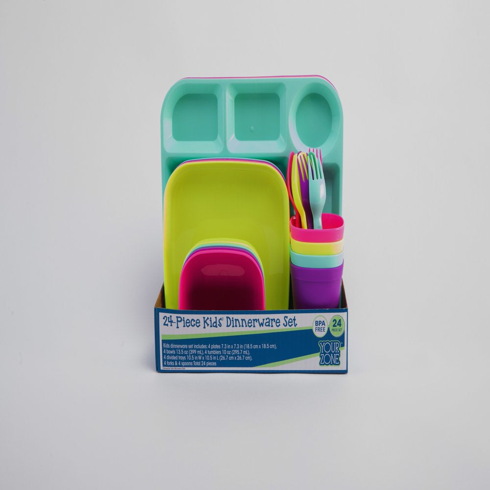 24 Piece Plastic Square Blue Dinnerware Set (Service for 4)