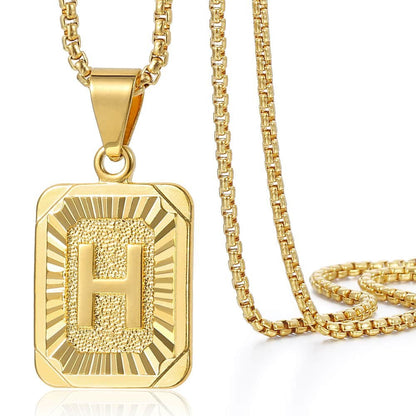 Gold Filled A-Z Initial Necklace - Pendant & Box Chain - 22"