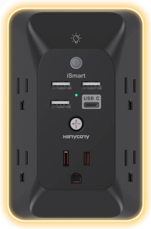  Outlet Extender with Night Light, Multi Plug Outlet, USB Wall Charger Surge Protector