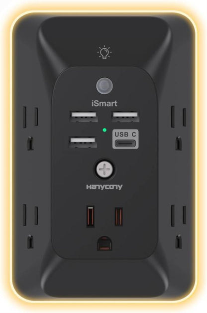  Outlet Extender with Night Light, Multi Plug Outlet, USB Wall Charger Surge Protector