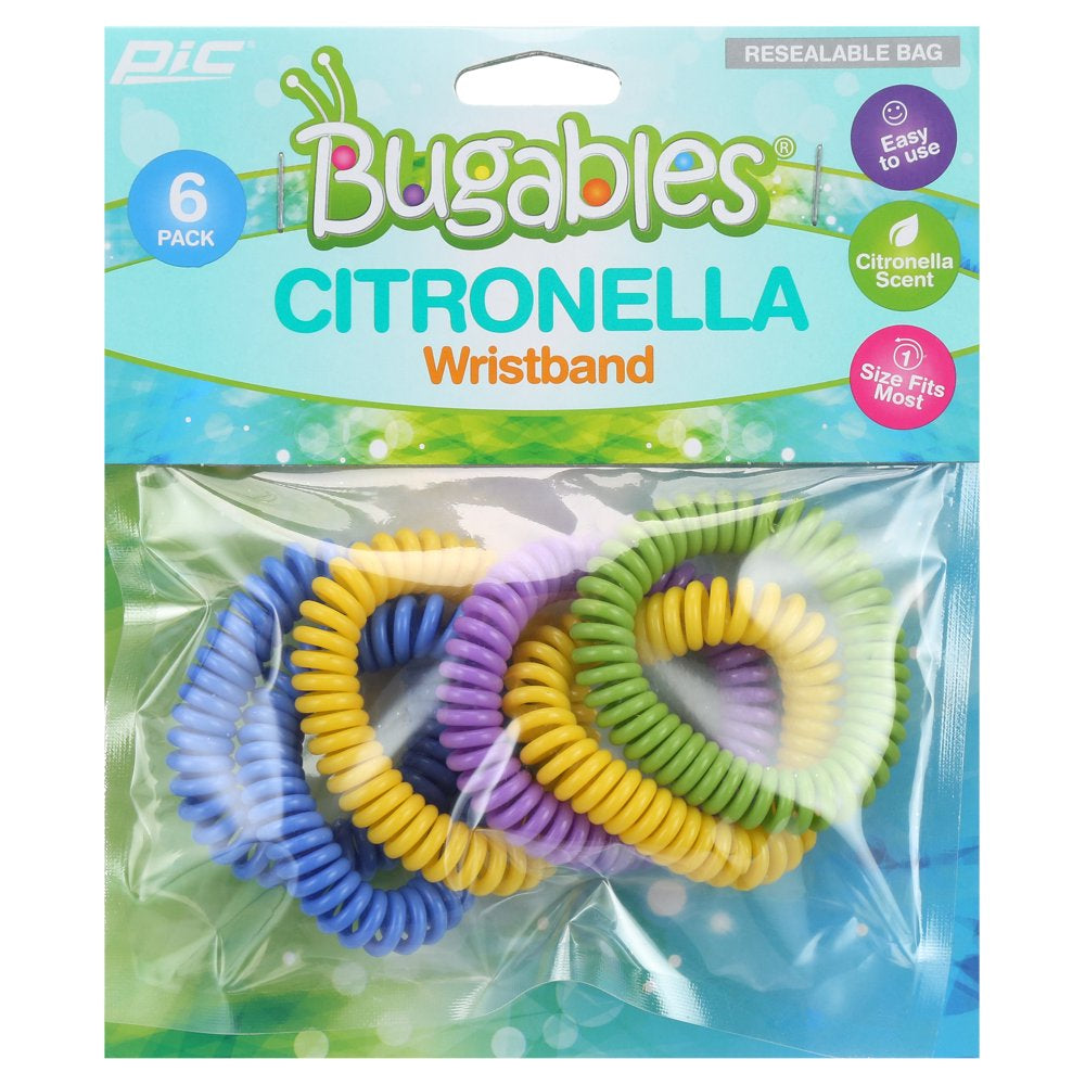 Bugables Citronella Coil Wristbands, One Size Fits All, Multicolor, 6 Pack