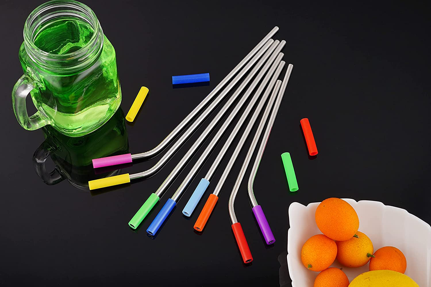 20 Pack Reusable Stainless Steel Metal Straws,10.5" & 8.5" Reusable Drinking Straws with 20 Silicone Tips 5 Straw Brushes 1 Travel Case,Eco Friendly Extra Long Metal Straw Fit for 20 24 30 oz Tumbler