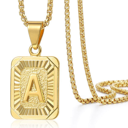 Gold Filled A-Z Initial Necklace - Pendant & Box Chain - 22"