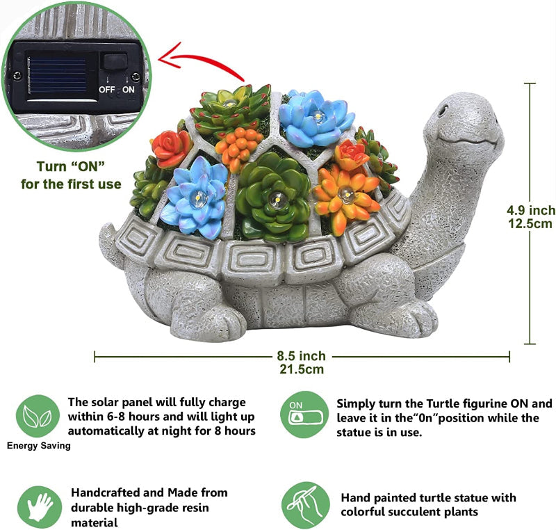 Solar Garden Statue with Succulent and LED Lights, Outdoor Yard Decor