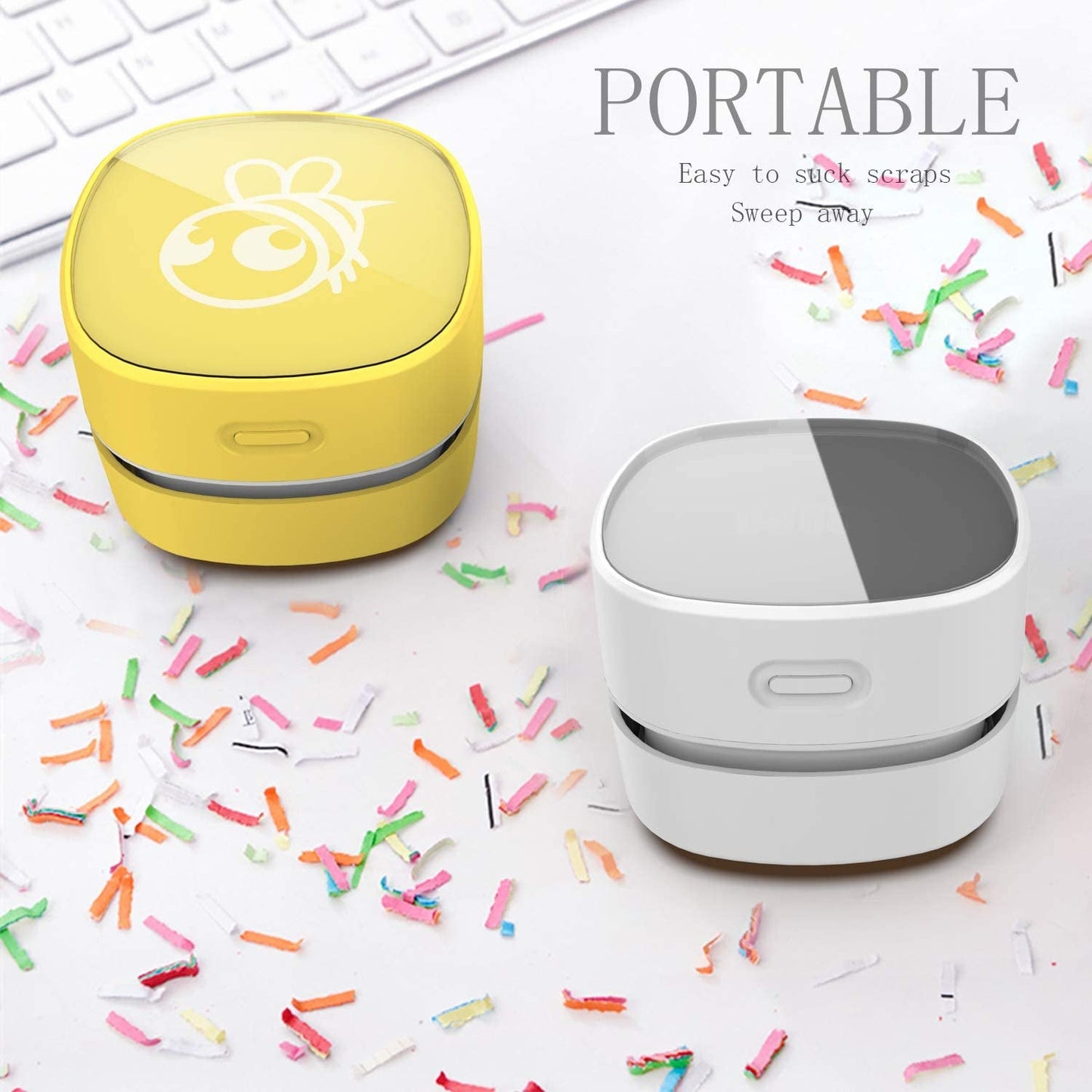  Desktop Vacuum Cleaner, Mini Table dust Sweeper Energy Saving,High Endurance up to 90 mins,Cordless&360º Rotatable Design for Keyboard/Home/School/Office(White)