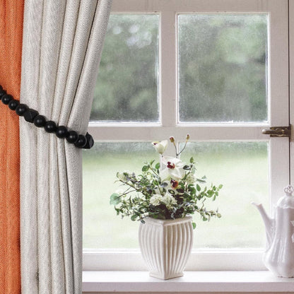 Wood Bead Curtain Tiebacks, Boho Farmhouse Curtain Holdbacks with Hooks