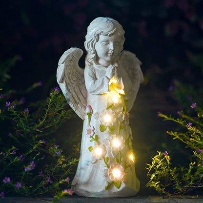 Solar Garden Statue with Succulent and LED Lights, Outdoor Yard Decor