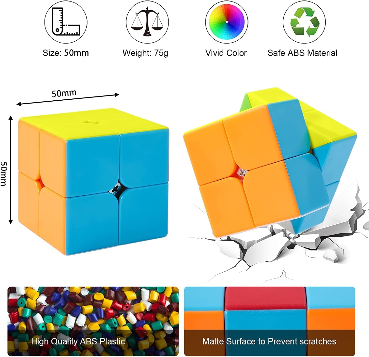 2x2x2 Speed Cube - Fast Smooth Turning - Solid Durable & Stickerless
