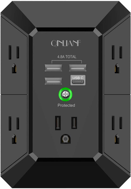 Wall Charger Surge Protector, 5-Outlet Extender with 4 USB Ports (4.8A), 1680J Power Strip