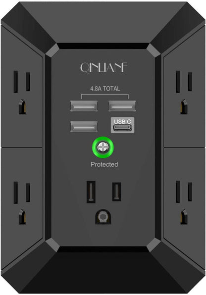 Wall Charger Surge Protector, 5-Outlet Extender with 4 USB Ports (4.8A), 1680J Power Strip