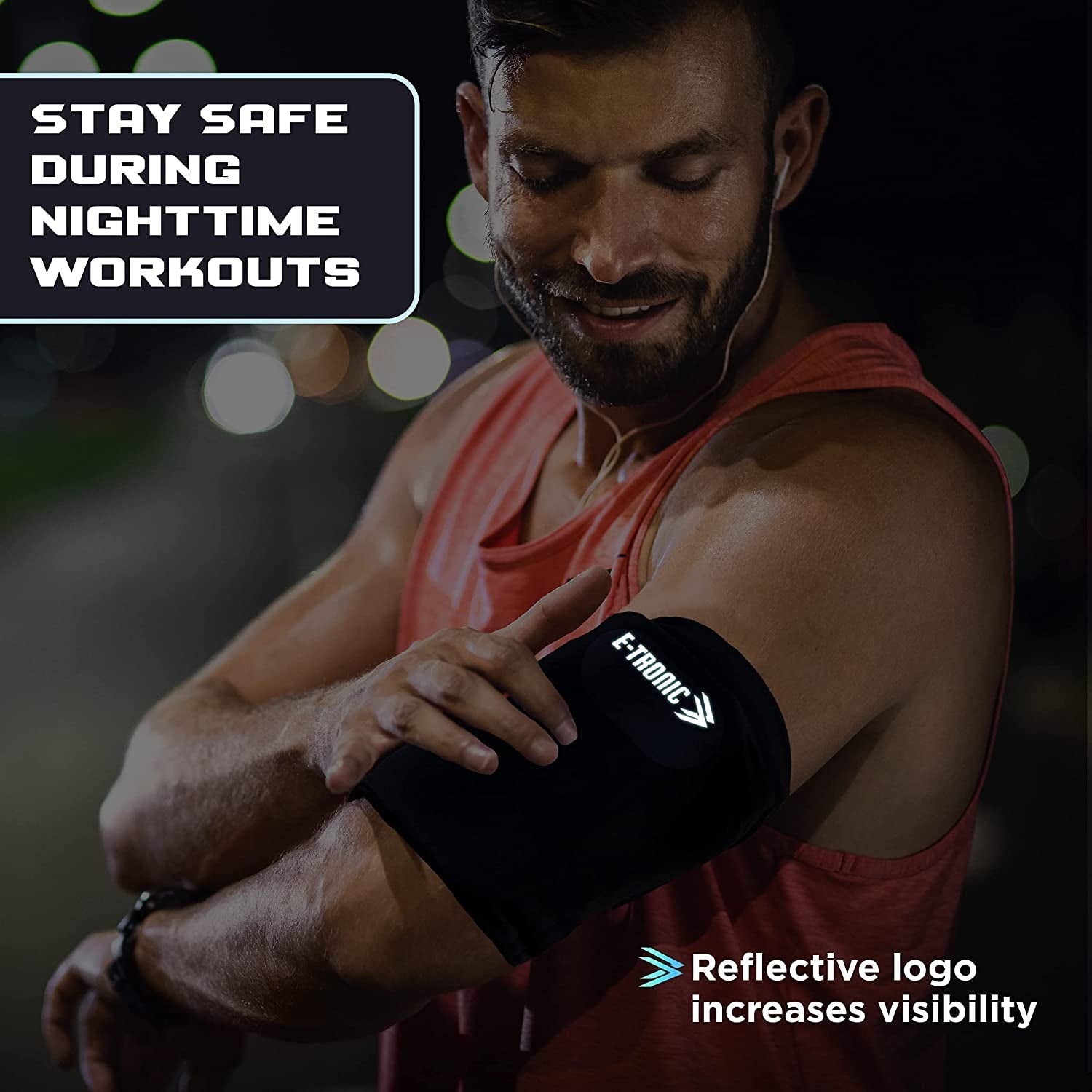  Phone Holder for Running, Cell Phone Arm Bands with Reflective Logo, Phone Strap Armband Fits iPhone and Android, Use for Running, Walking, Hiking and Biking, Black, Medium