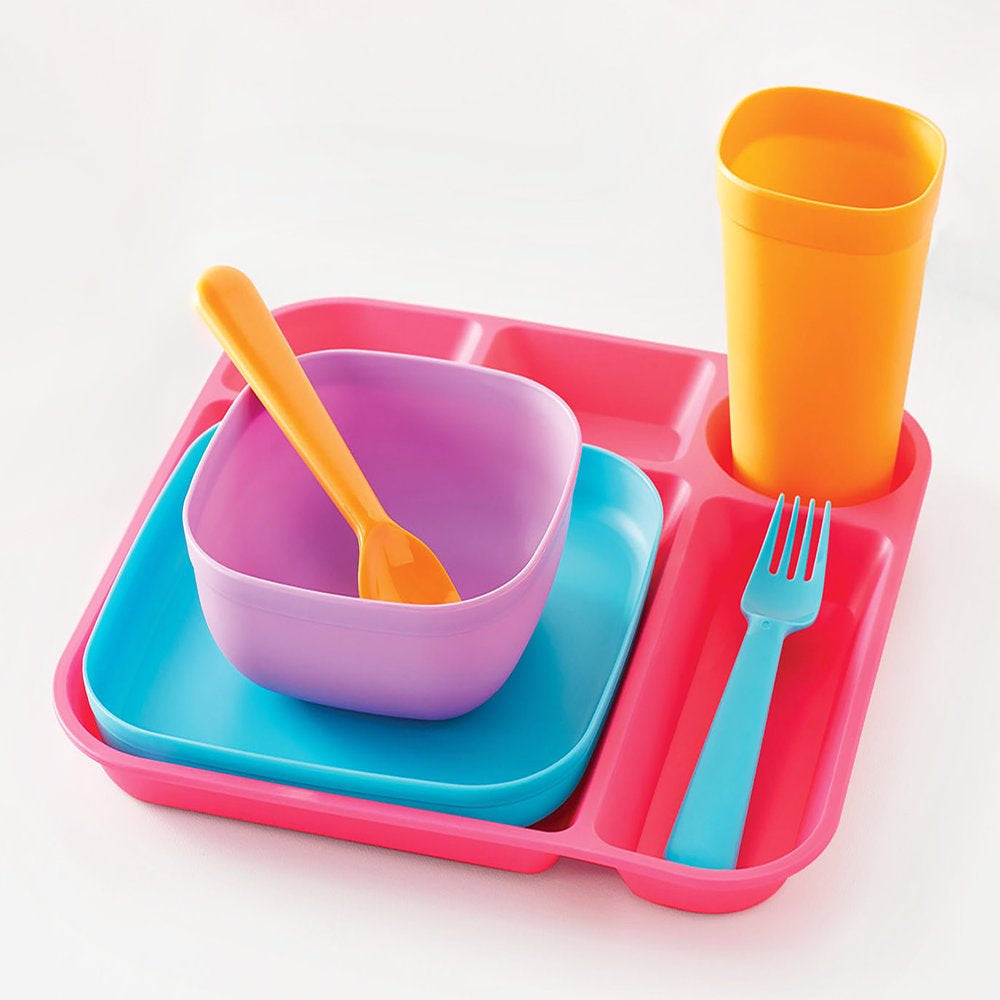 24 Piece Plastic Square Blue Dinnerware Set (Service for 4)