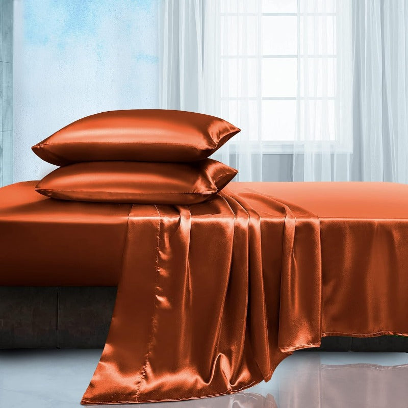 Soft Silky Satin Sheets Set, Luxury Bedding Sheet Set(1 Satin Fitted Sheet, 1 Satin Flat Sheet, 2 Satin Pillow Cases(Twin/1Pillow Case)