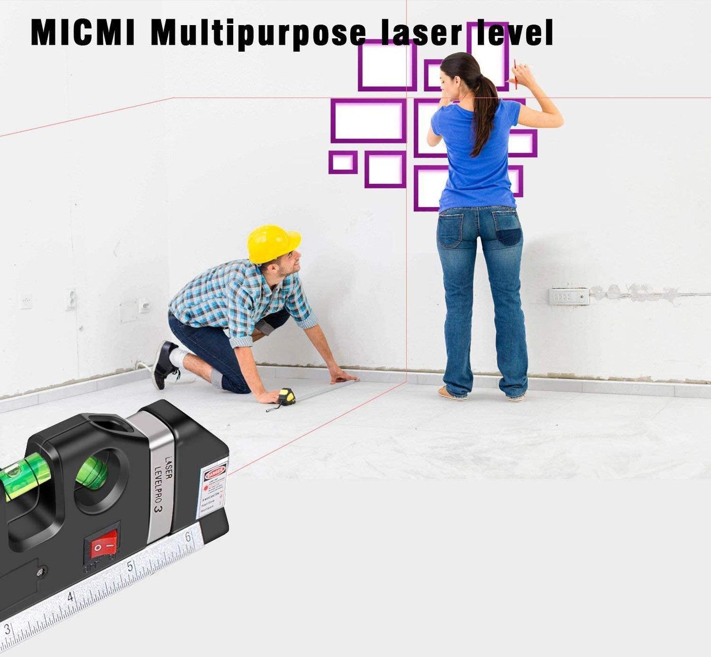 Laser level, Multipurpose Laser tape measure Line 8ft+ Tape Measure Ruler Adjusted Standard and Metric Rulers Update Batteries MICMI A80 (Laser level)
