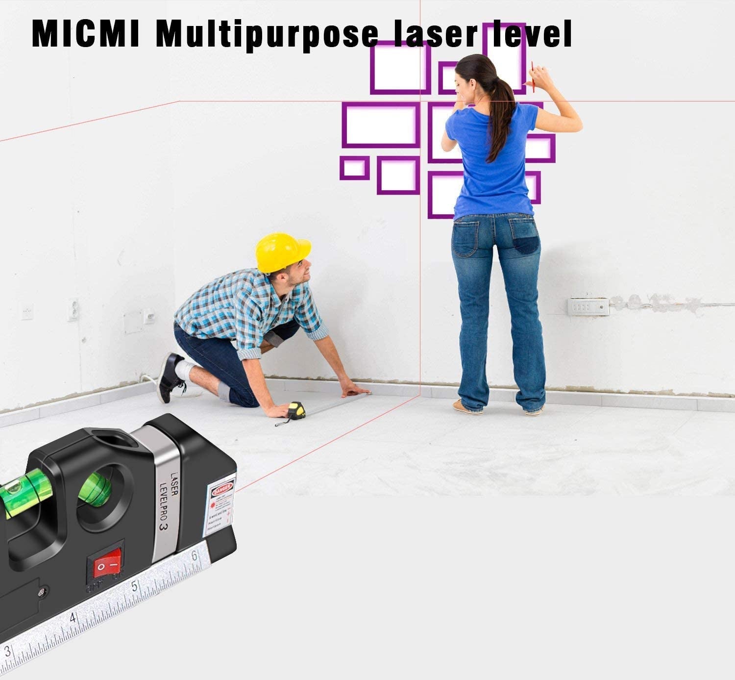 Laser level, Multipurpose Laser tape measure Line 8ft+ Tape Measure Ruler Adjusted Standard and Metric Rulers Update Batteries MICMI A80 (Laser level)